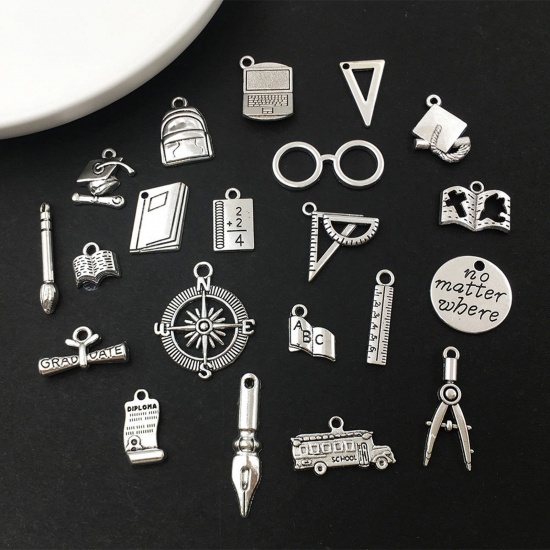 Picture of Zinc Based Alloy College Jewelry Charms Antique Silver Color 20 PCs