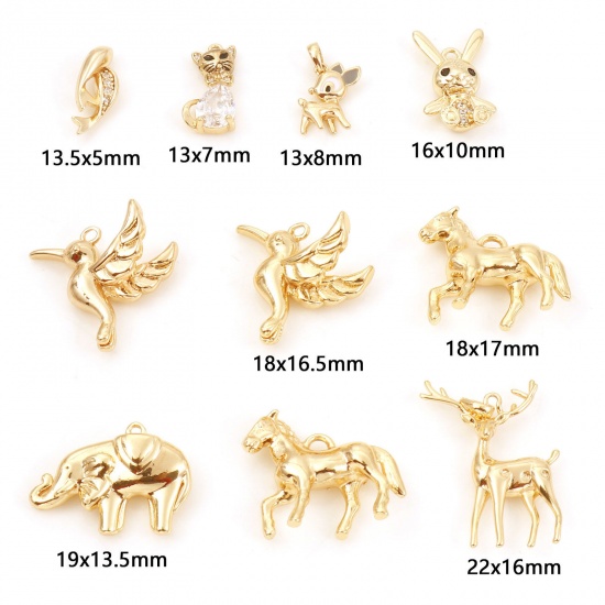 Immagine di Ottone Charms Oro riempito Animale Trasparente Cubic Zirconiae 2 Pz