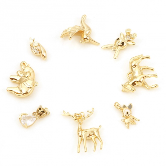 Immagine di Ottone Charms Oro riempito Animale Trasparente Cubic Zirconiae 2 Pz