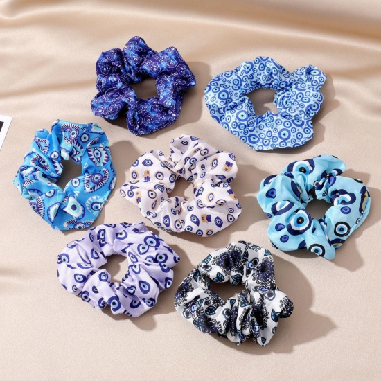 Picture of Nylon Stylish Ponytail Holder Hair Ties Band Scrunchies Multicolor Evil Eye Elastic