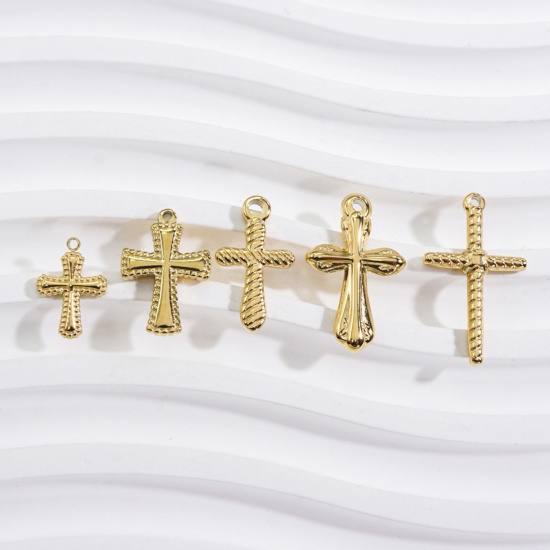 Picture of 304 Stainless Steel Religious Charms Cross Texture