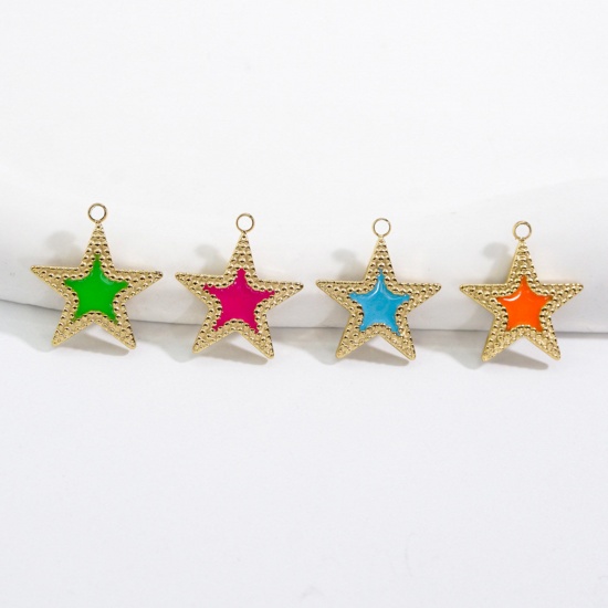 Picture of 304 Stainless Steel Charms Gold Plated Pentagram Star Enamel 16mm x 18mm