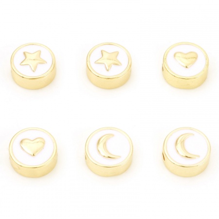 Brass Galaxy Beads Real Gold Plated Flat Round Pentagram Star Enamel About 10mm Dia Brass Galaxy Beads Real Gold Plated Flat Round Pentagram Star Enamel About 10mm Dia