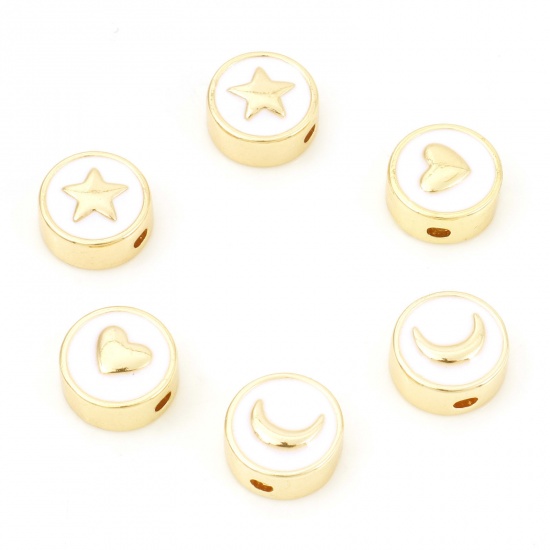 Picture of Brass Galaxy Beads Real Gold Plated Flat Round Pentagram Star Enamel About 10mm Dia                                                                                                                                                                           