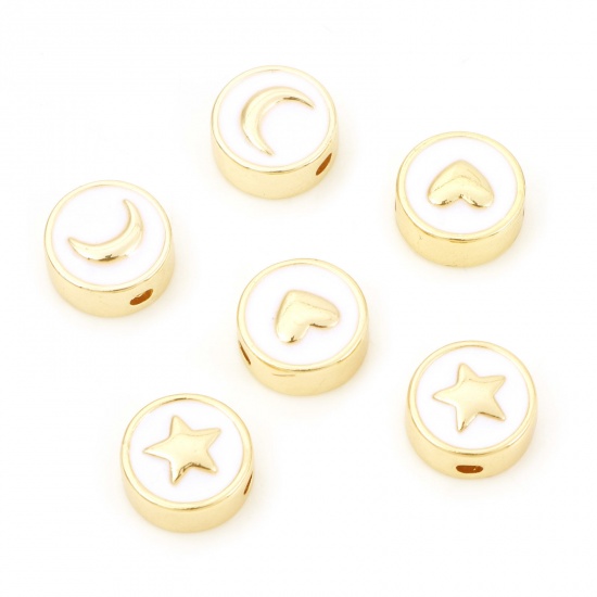 Picture of Brass Galaxy Beads Real Gold Plated Flat Round Pentagram Star Enamel About 10mm Dia                                                                                                                                                                           