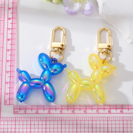 Picture of Resin Stylish Keychain & Keyring Gold Plated Multicolor Balloon Dog Laser