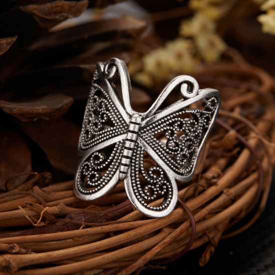 Bild von Retro Offen Verstellbar Ring Antiksilber Hohl Schmetterling Eule 1 Stück