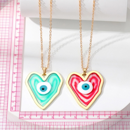 Picture of Valentine's Day Pendant Necklace Gold Plated Multicolor Heart Evil Eye Enamel