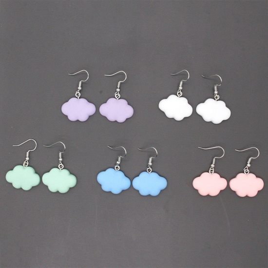 Image de Boucles d'Oreilles Mignon en Résine Argent Mat Multicolore Nuage 1 Paire