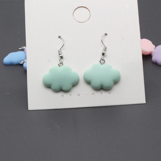 Image de Boucles d'Oreilles Mignon en Résine Argent Mat Multicolore Nuage 1 Paire