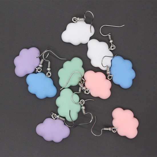 Image de Boucles d'Oreilles Mignon en Résine Argent Mat Multicolore Nuage 1 Paire