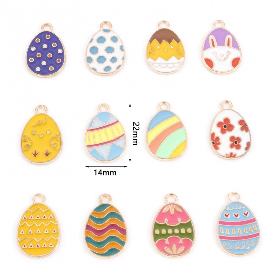 Picture of Zinc Based Alloy Easter Day Charms Gold Plated Multicolor Egg Enamel 22mm x 14mm