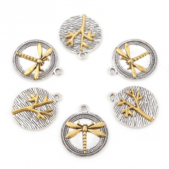 Picture of Zinc Based Alloy Charms Gold Tone Antique Gold & Antique Silver Color Dragonfly Animal Tree