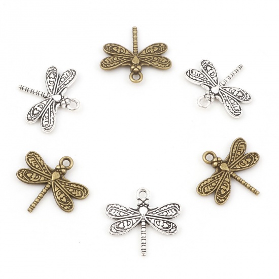 Picture of Zinc Based Alloy Insect Charms Multicolor Dragonfly Animal 21mm x 19.5mm