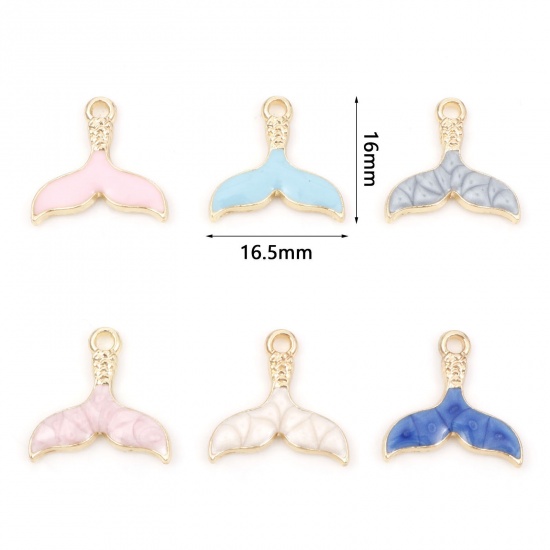 Picture of Zinc Based Alloy Charms Gold Plated Multicolor Fishtail Enamel 16.5mm x 16mm