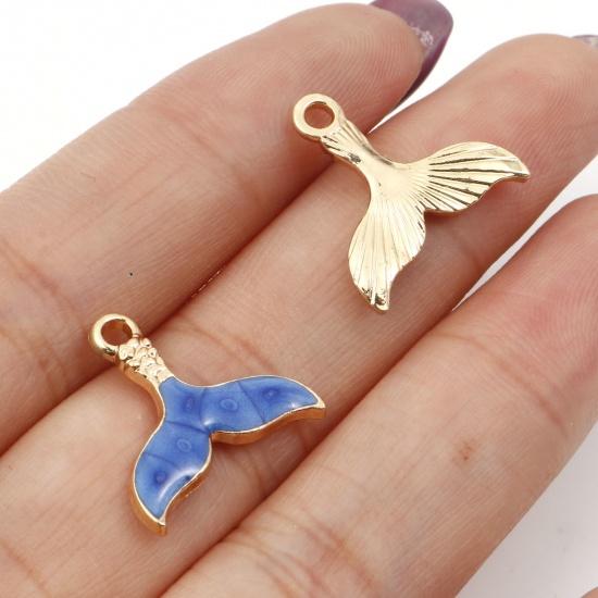 Picture of Zinc Based Alloy Charms Gold Plated Multicolor Fishtail Enamel 16.5mm x 16mm