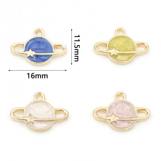 Picture of Zinc Based Alloy Charms Gold Plated Multicolor Universe Planet Enamel 16mm x 11.5mm