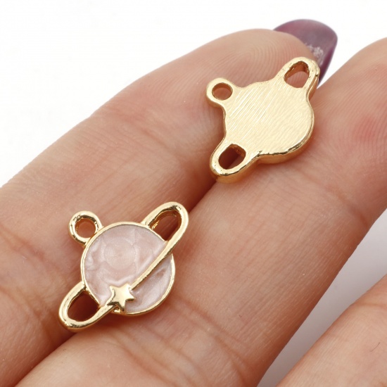 Picture of Zinc Based Alloy Charms Gold Plated Multicolor Universe Planet Enamel 16mm x 11.5mm