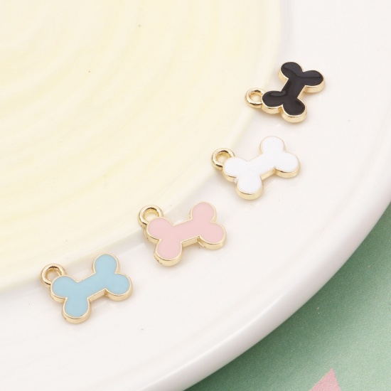 Picture of Zinc Based Alloy Pet Memorial Charms Gold Plated Multicolor Bone Enamel 13mm x 12mm