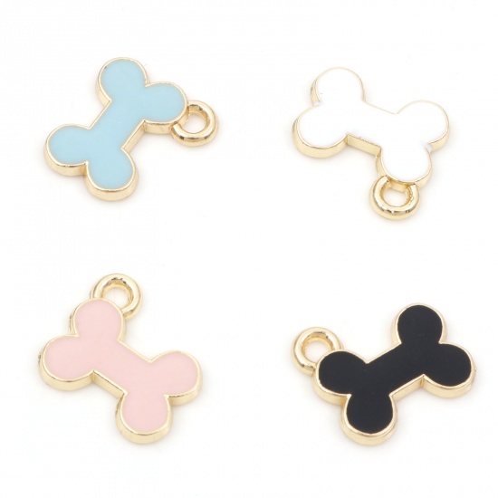 Picture of Zinc Based Alloy Pet Memorial Charms Gold Plated Multicolor Bone Enamel 13mm x 12mm