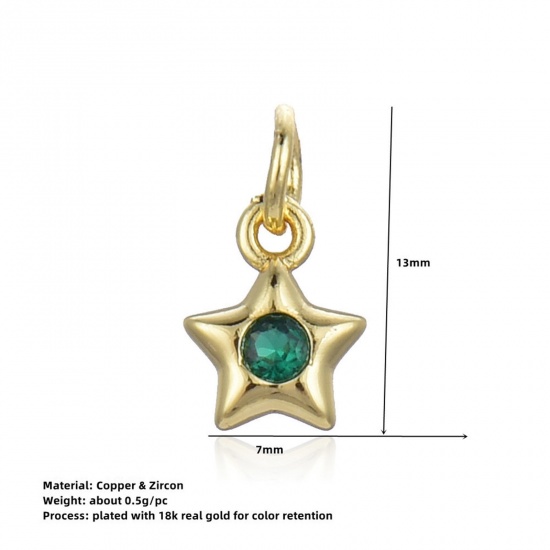 Picture of Brass Galaxy Charms Gold Plated Pentagram Star Multicolour Cubic Zirconia 13mm x 7mm                                                                                                                                                                          