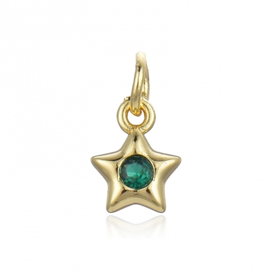 Picture of Brass Galaxy Charms Gold Plated Pentagram Star Multicolour Cubic Zirconia 13mm x 7mm                                                                                                                                                                          