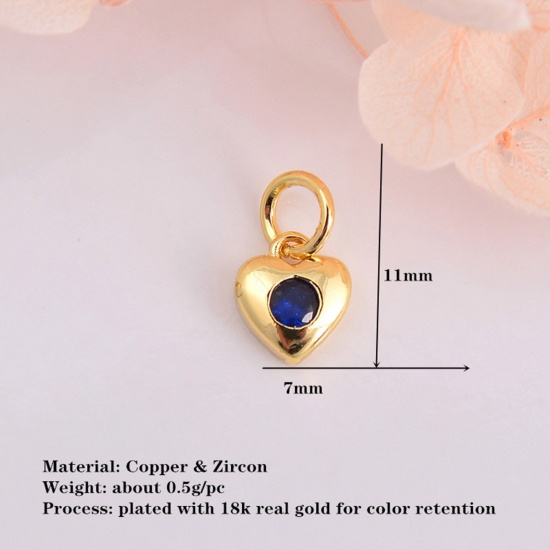 Image de Breloques La Saint Valentin en Laiton Doré Cœur à Zircone Cubique Multicolore 11mm x 7mm, 2 Pcs