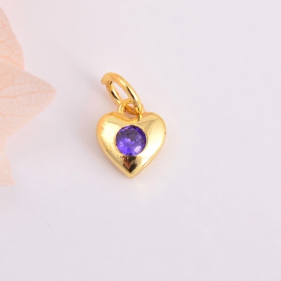 Image de Breloques La Saint Valentin en Laiton Doré Cœur à Zircone Cubique Multicolore 11mm x 7mm, 2 Pcs