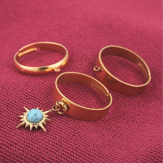 Bild von 304 Edelstahl Offen Verstellbar Ring Bunt Mit Öse 17mm (US Größe 6.5), 2 Stück