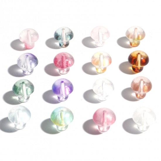 Picture of Lampwork Glass Beads Mushroom Multicolor About 13.5mm x 13.5mm