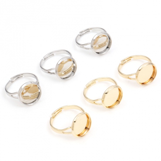 Picture of Brass Open Adjustable Rings Round Real Gold Plated Cabochon Settings (Fits 12mm Dia.) 16.9mm(US Size 6.5)