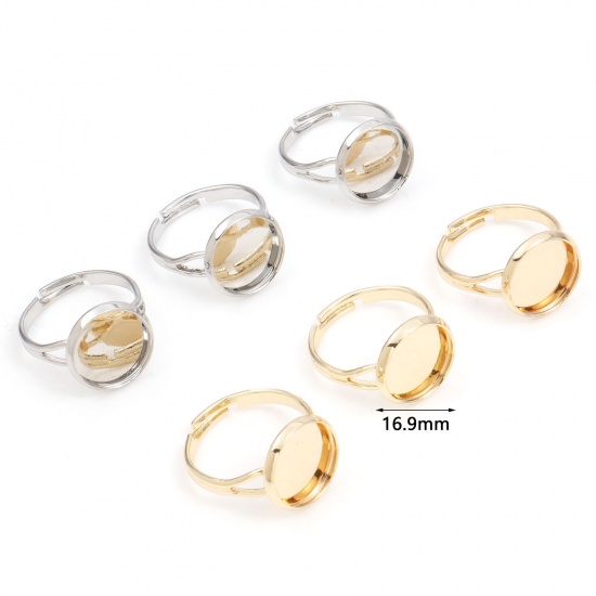 Picture of Brass Open Adjustable Rings Round Real Gold Plated Cabochon Settings (Fits 12mm Dia.) 16.9mm(US Size 6.5)