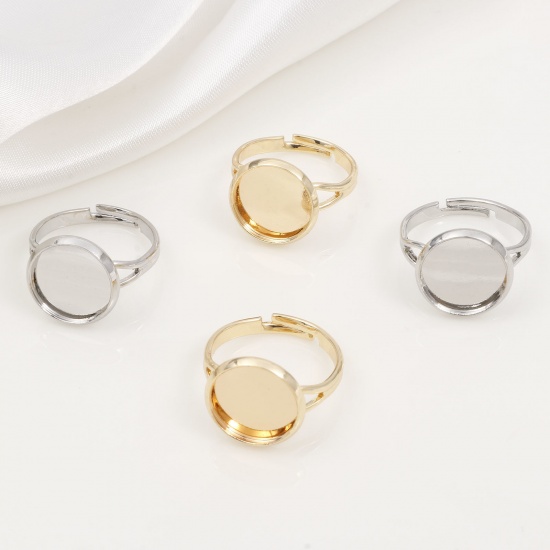 Picture of Brass Open Adjustable Rings Round Real Gold Plated Cabochon Settings (Fits 12mm Dia.) 16.9mm(US Size 6.5)