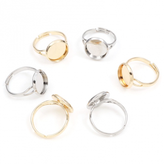 Picture of Brass Open Adjustable Rings Round Real Gold Plated Cabochon Settings (Fits 12mm Dia.) 16.9mm(US Size 6.5)