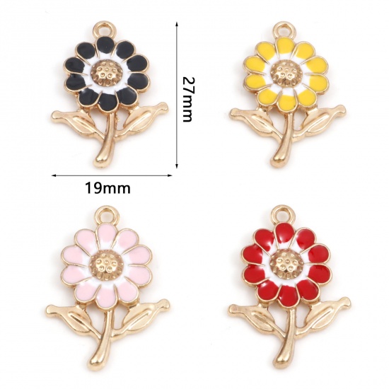 Picture of Zinc Based Alloy Charms Gold Plated Multicolor Sunflower Enamel 27mm x 19mm