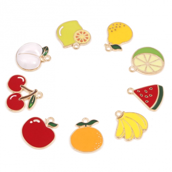 Picture of Zinc Based Alloy Charms Gold Plated Multicolor Fruit Enamel