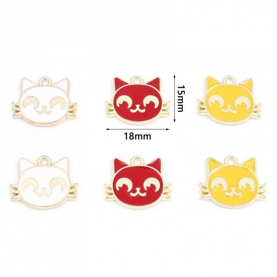 Picture of Zinc Based Alloy Charms Gold Plated Multicolor Cat Animal Enamel 18mm x 15mm