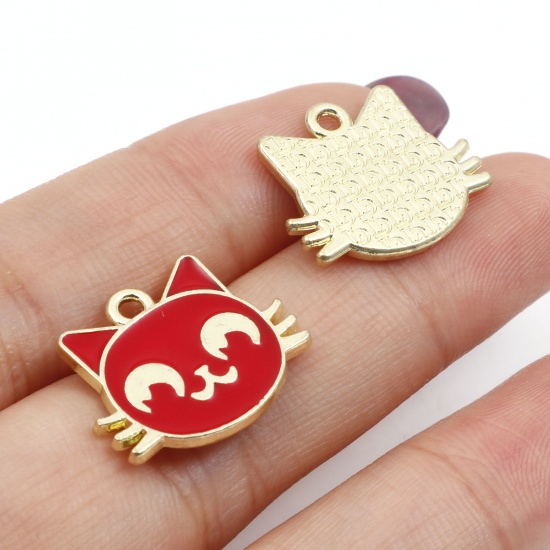 Picture of Zinc Based Alloy Charms Gold Plated Multicolor Cat Animal Enamel 18mm x 15mm