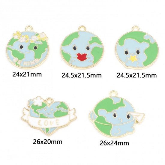 Picture of Zinc Based Alloy World Earth Day Environmental Protection Charms Gold Plated Blue & Green Planet Earth Enamel