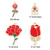 Picture of Zinc Based Alloy Valentine's Day Charms Gold Plated Red & Green Rose Flower Enamel