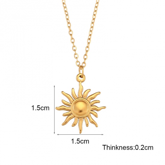 Picture of 304 Stainless Steel Ins Style Necklace Gold Plated Heart Sun 40cm(15 6/8") long