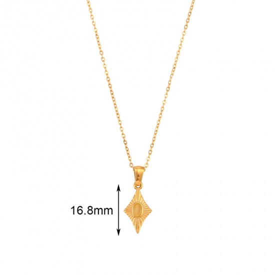 Picture of 304 Stainless Steel Ins Style Necklace Multicolor Rhombus 40cm(15 6/8") long