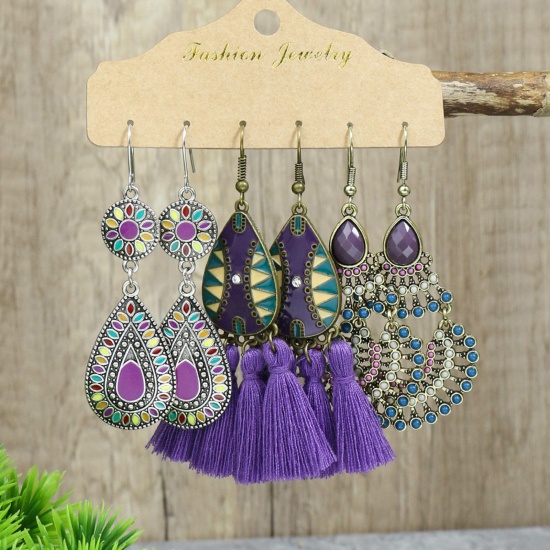 Picture of Ethnic Earrings Multicolor Tassel Drop