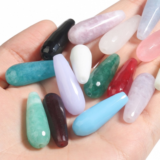 Picture of Gemstone ( Natural ) Loose Spacer Beads Drop Multicolor About 30mm x 10mm