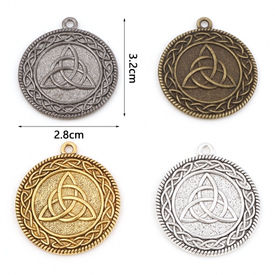Picture of Zinc Based Alloy Religious Pendants Multicolor Round Celtic Knot 3.2cm x 2.8cm