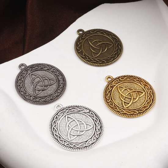Picture of Zinc Based Alloy Religious Pendants Multicolor Round Celtic Knot 3.2cm x 2.8cm