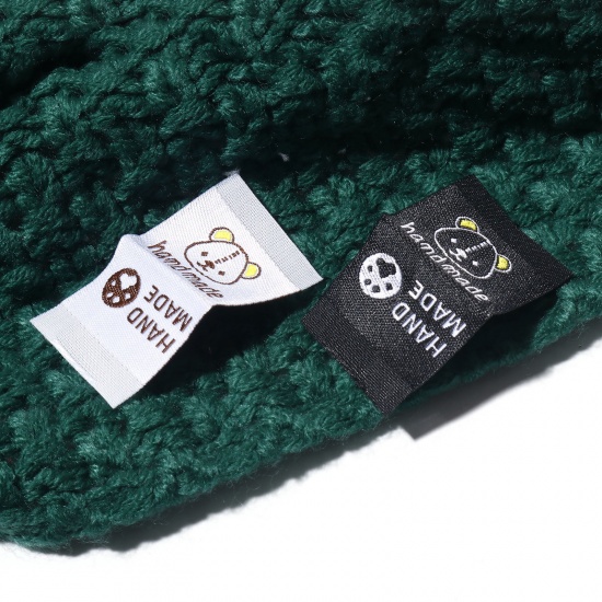 Picture of Polyester Label Tag For Clothing Rectangle Multicolor Bear Pattern " Hand Made " 4.4cm x 2.4cm 