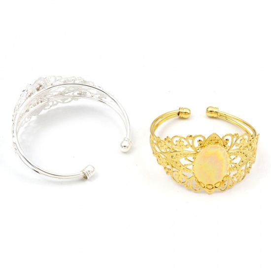 Picture of Brass Filigree Stamping Cabochon Settings Open Cuff Bangles Bracelets Findings Multicolor 16.5cm(6 4/8") long                                                                                                                                                 