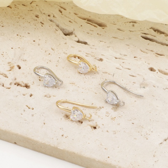 Immagine di Ottone Ganci per Orecchini Oro riempito Cuore Con anello Aperto Trasparente Cubic Zirconiae 19mm x 6mm, Dimensione di Posta / Cavo: (18 misura), 2 Pz