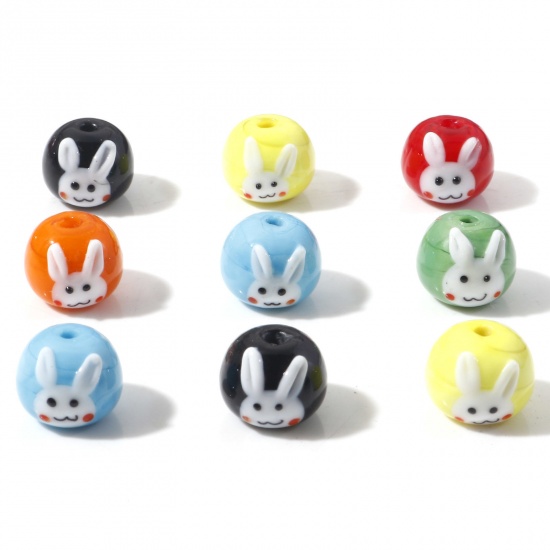 Picture of Lampwork Glass Beads Abacus Multicolor Rabbit About 14mm Dia